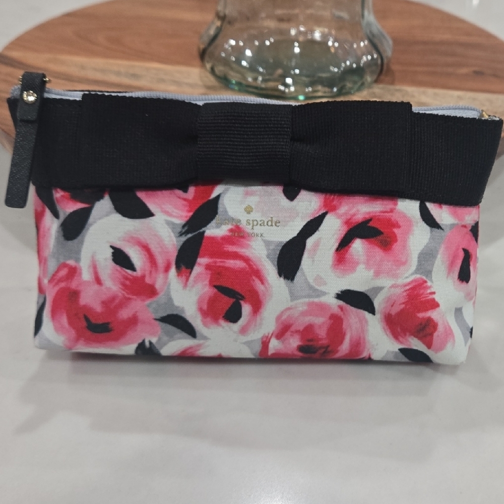 Floral Print Women's Bag - Pink and Black Cosmetic/ Utility Bag